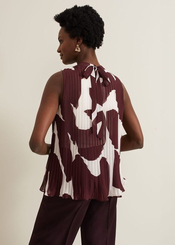 Phase Eight Nina Abstract Pleat Shirts Burgundy USA | 7942801-YS